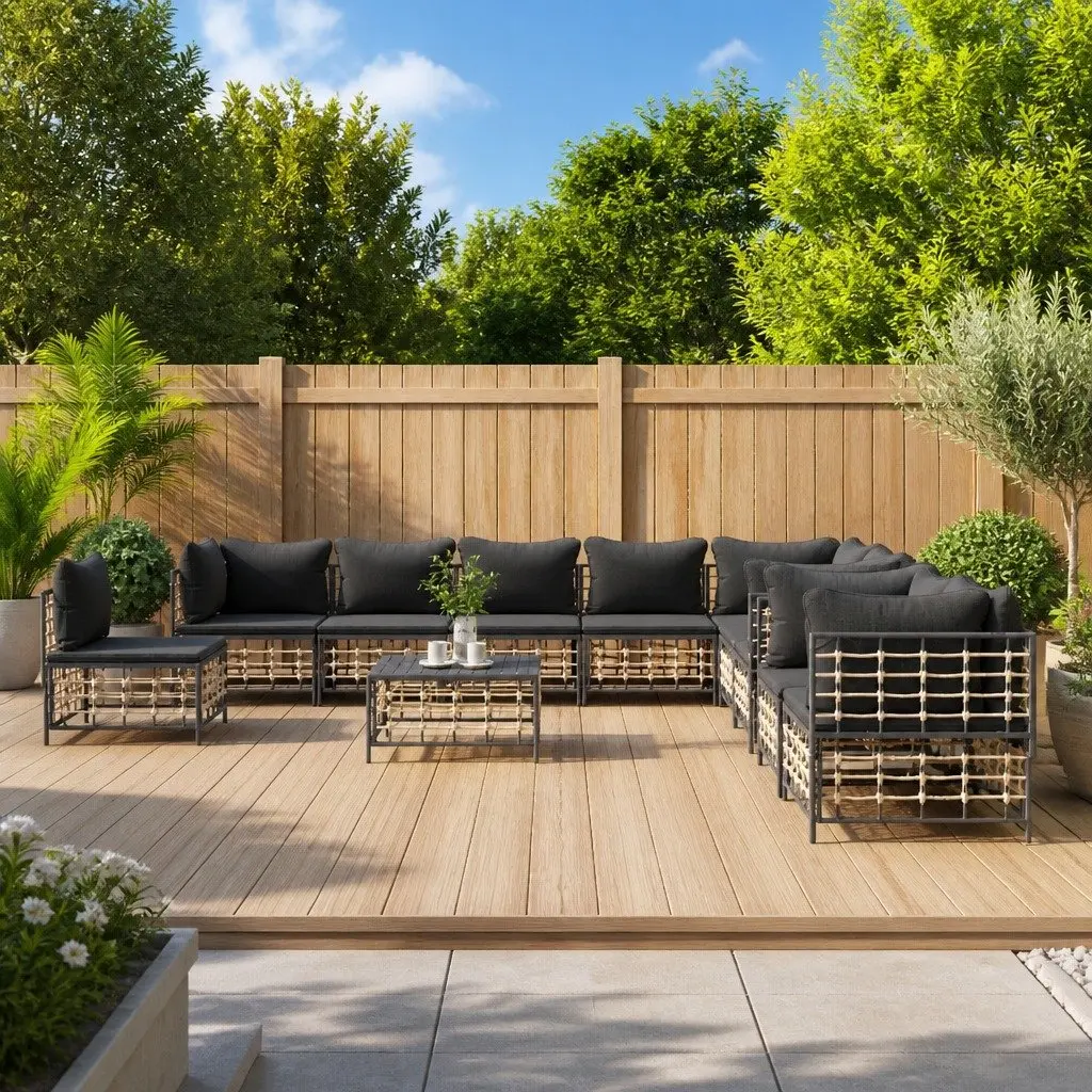 Outdoor Lounge Set Anthracite 11 Piece Weather Resistant Poly Rattan with Cushions