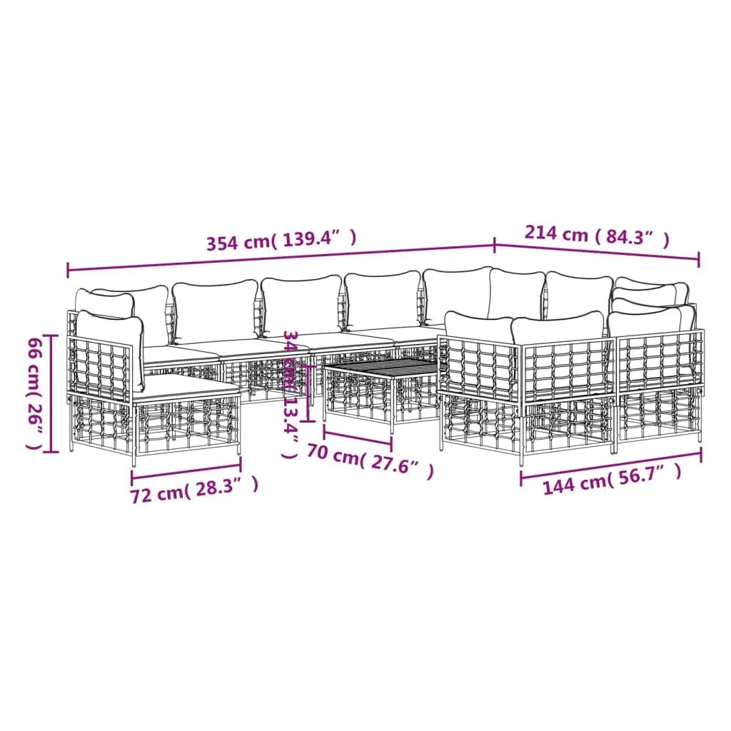 Outdoor Lounge Set Anthracite 11 Piece Weather Resistant Poly Rattan with Cushions