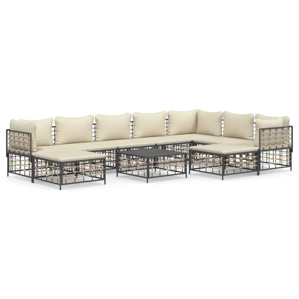 Garden Lounge Set Anthracite 10 Piece Poly Rattan Outdoor Furniture with Cushions