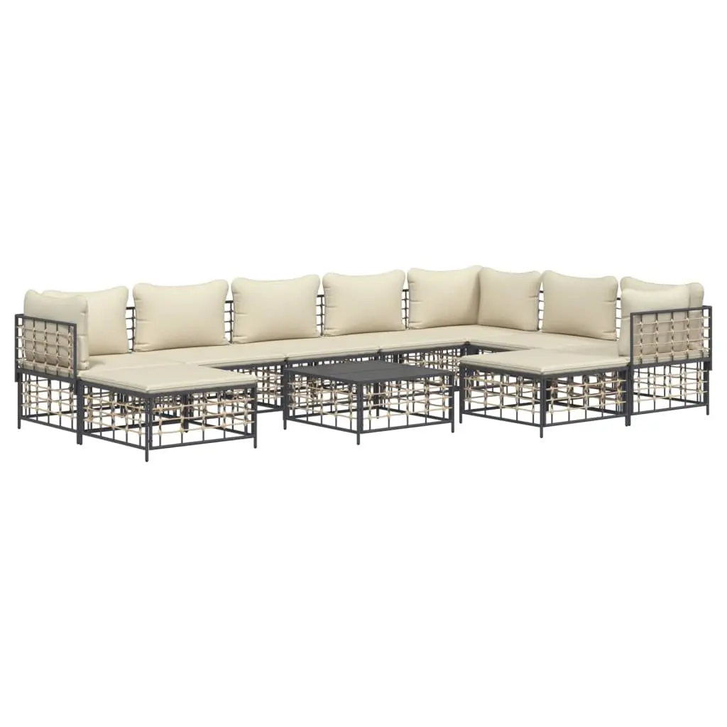 Garden Lounge Set Anthracite 10 Piece Poly Rattan Outdoor Furniture with Cushions