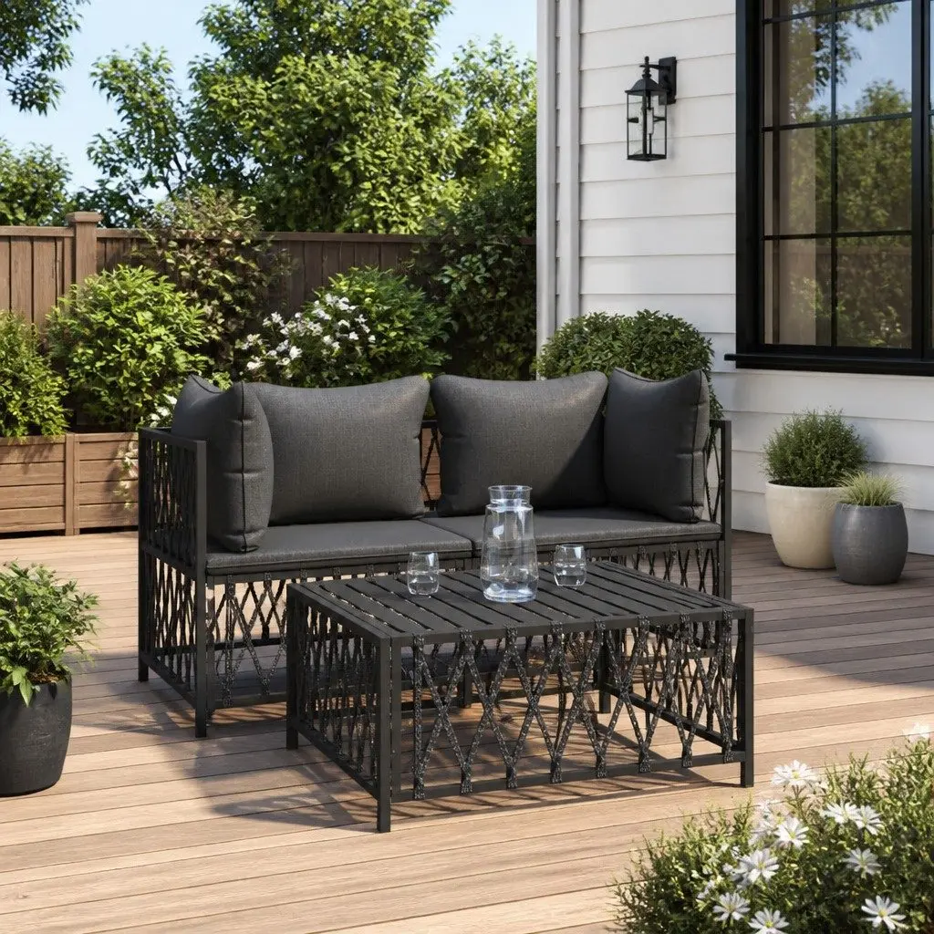 Garden Lounge Set 3 Piece Outdoor Furniture Anthracite Steel Frame Cushions