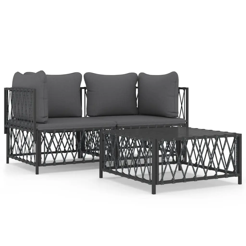 Garden Lounge Set 3 Piece Outdoor Furniture Anthracite Steel Frame Cushions