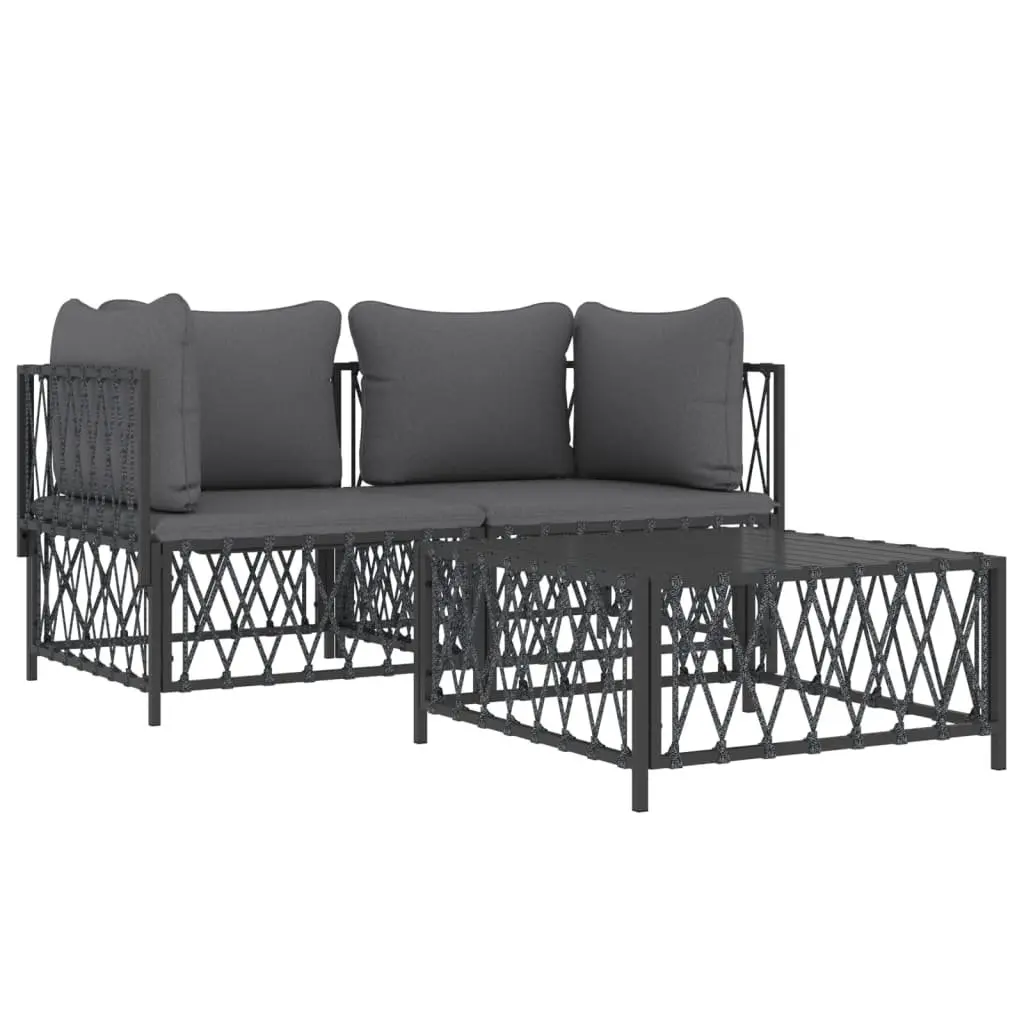 Garden Lounge Set 3 Piece Outdoor Furniture Anthracite Steel Frame Cushions