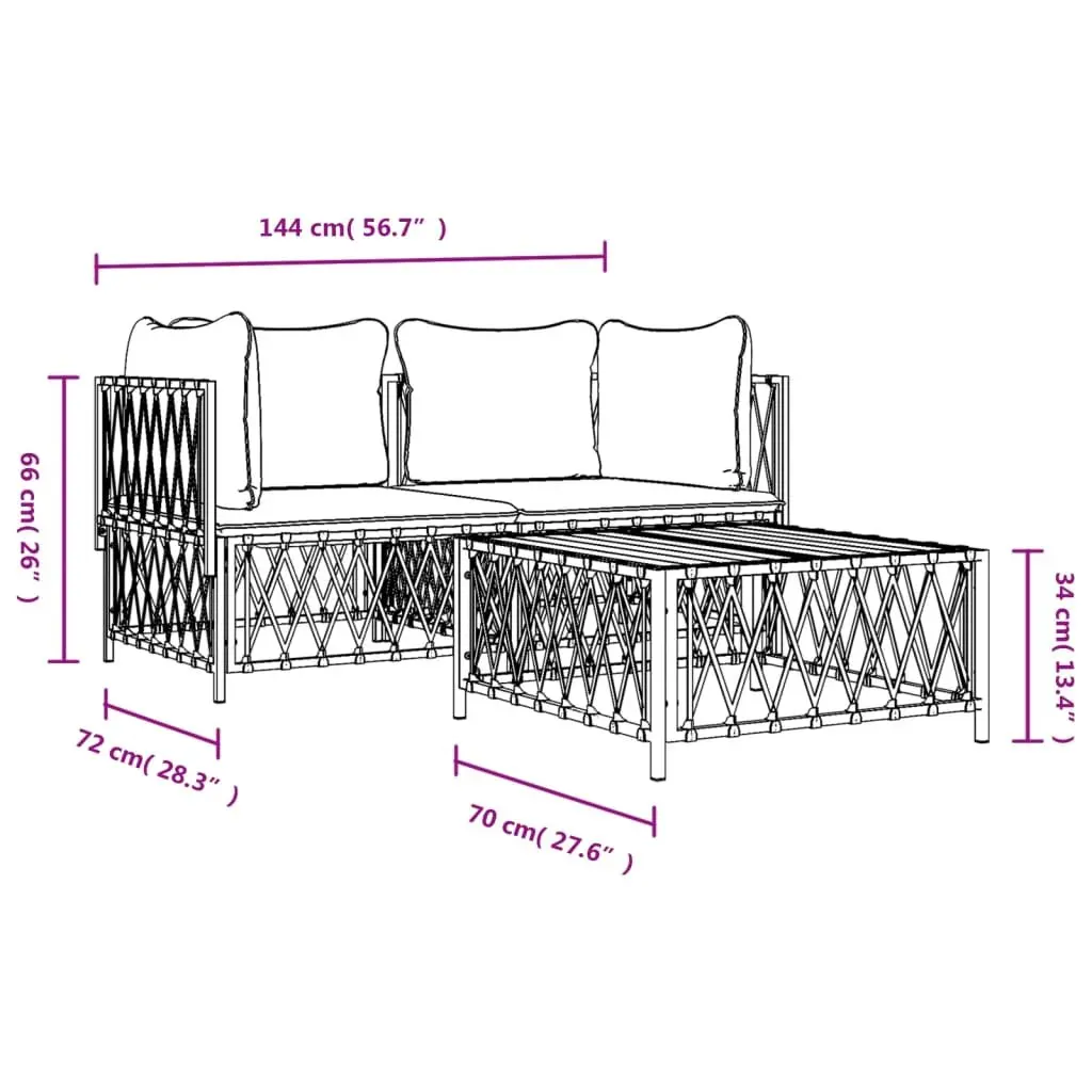 Garden Lounge Set 3 Piece Outdoor Furniture Anthracite Steel Frame Cushions