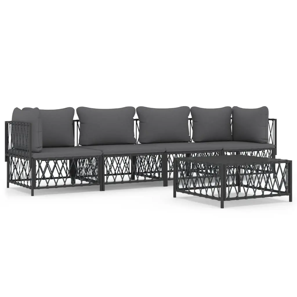 5 Piece Garden Lounge Set Anthracite Modular Sofa with Woven Fabric Seating and Thickly Padded Cushions