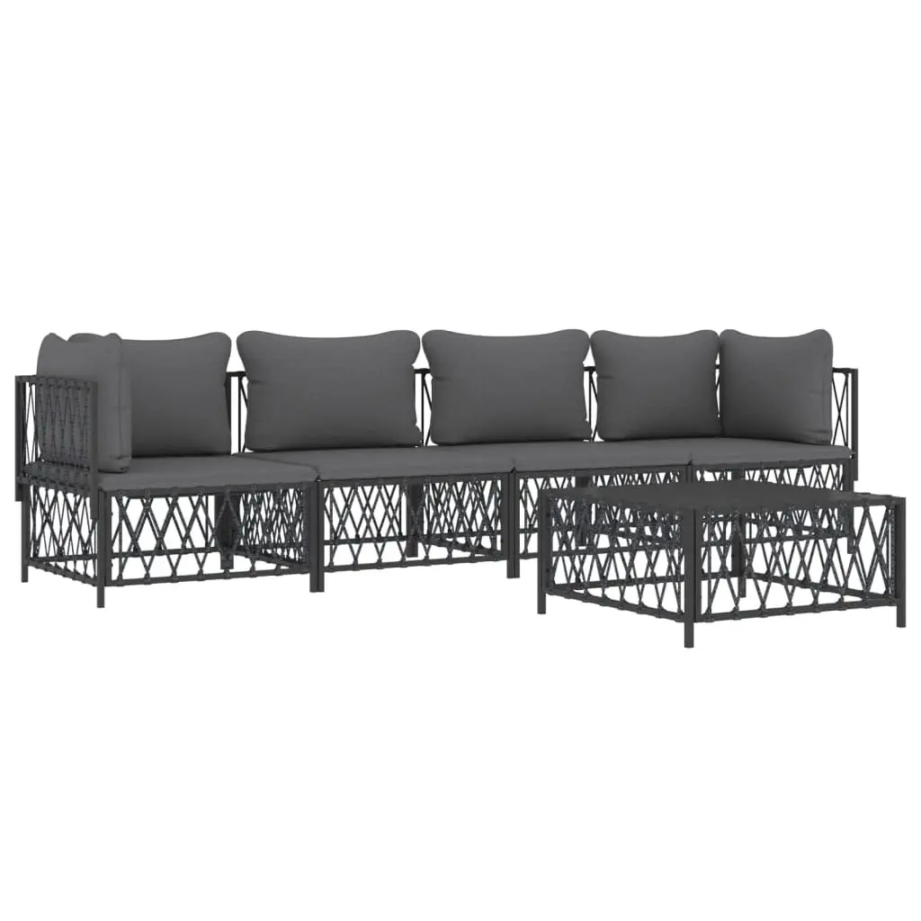 5 Piece Garden Lounge Set Anthracite Modular Sofa with Woven Fabric Seating and Thickly Padded Cushions