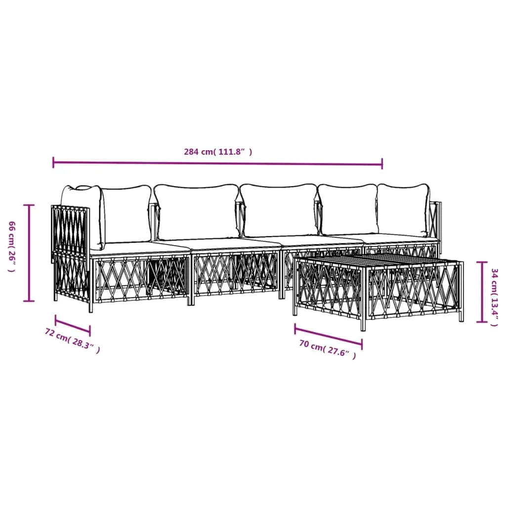 5 Piece Garden Lounge Set Anthracite Modular Sofa with Woven Fabric Seating and Thickly Padded Cushions