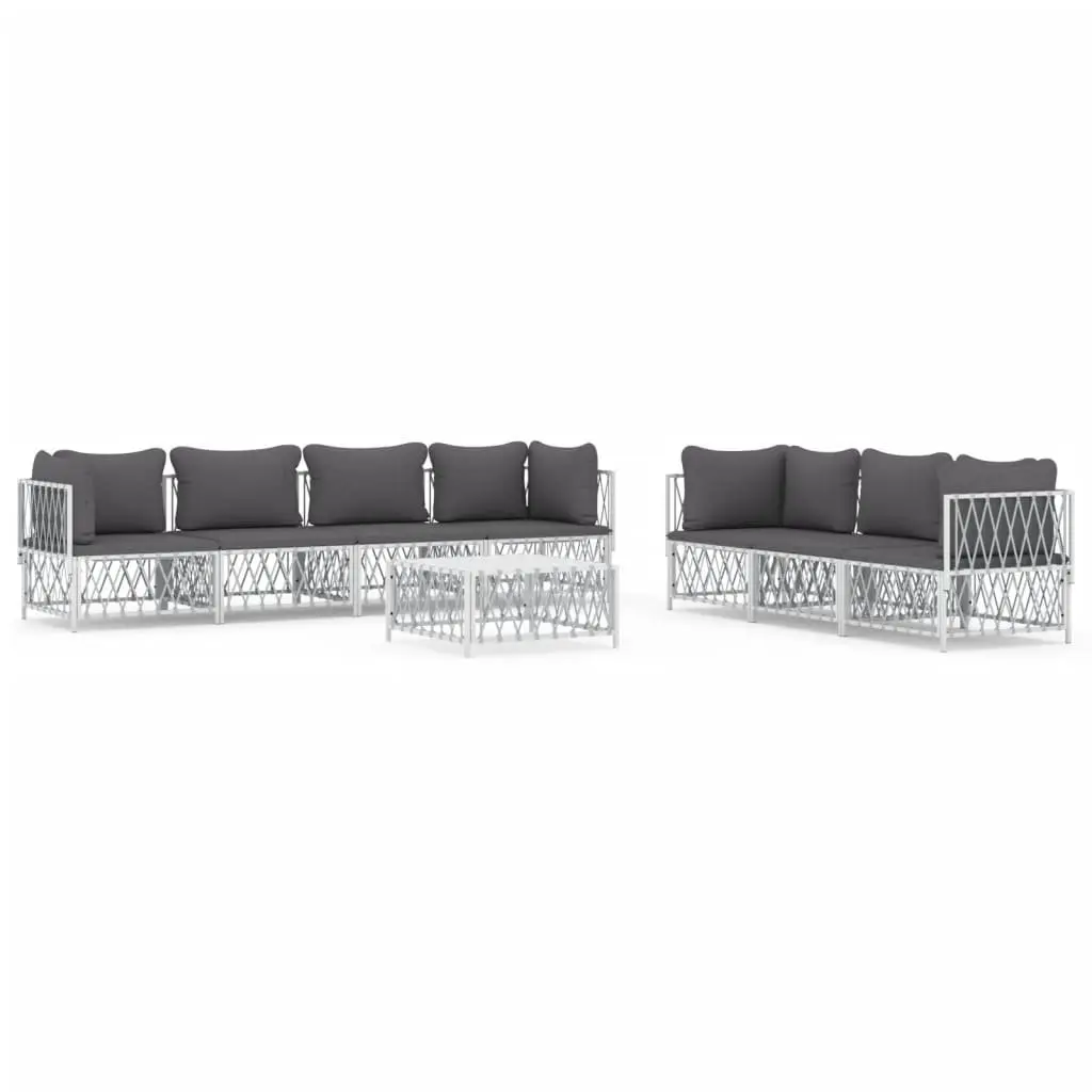 Garden Lounge Set 8 Piece Outdoor Furniture White Steel Frame Modular Sofa