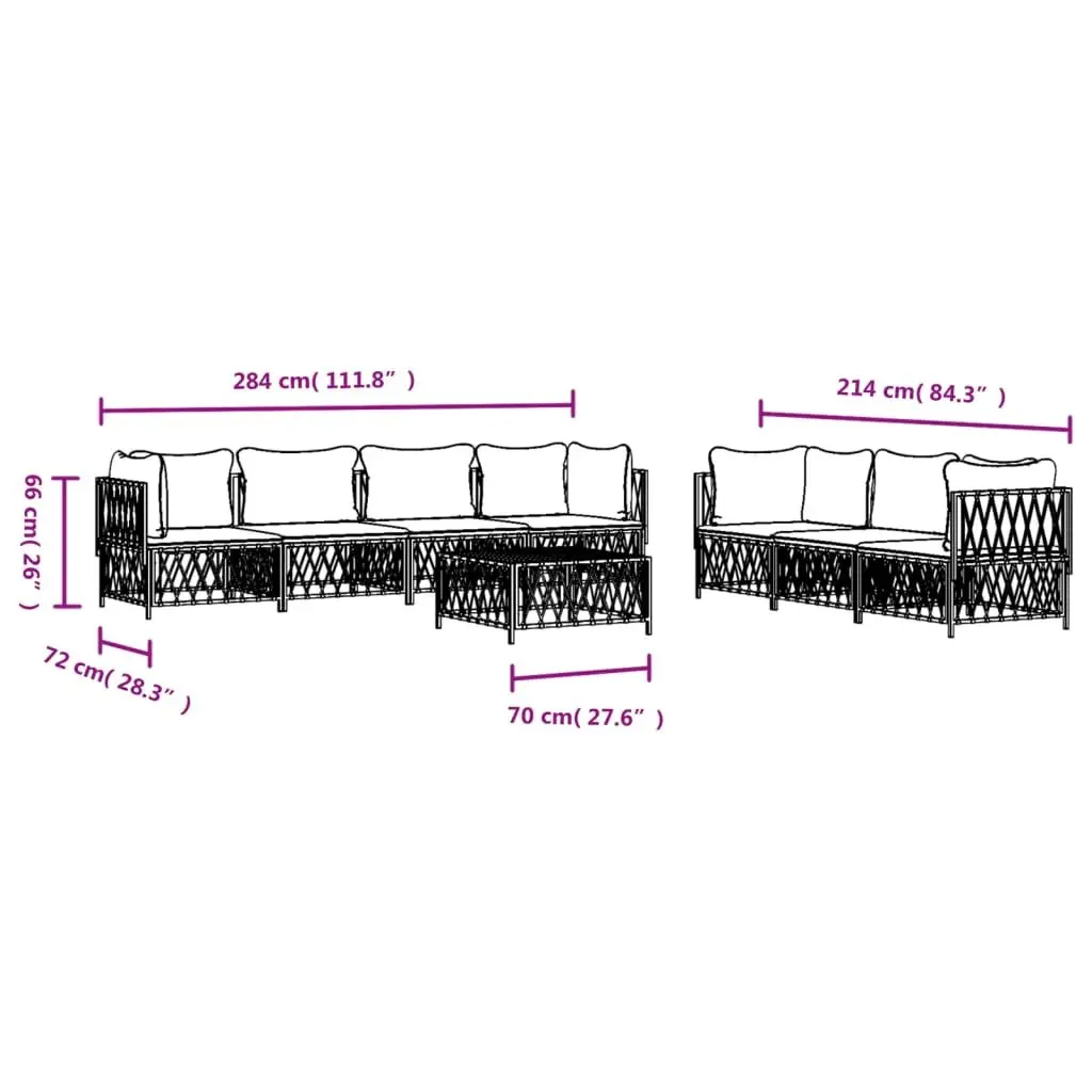 Garden Lounge Set 8 Piece Outdoor Furniture White Steel Frame Modular Sofa