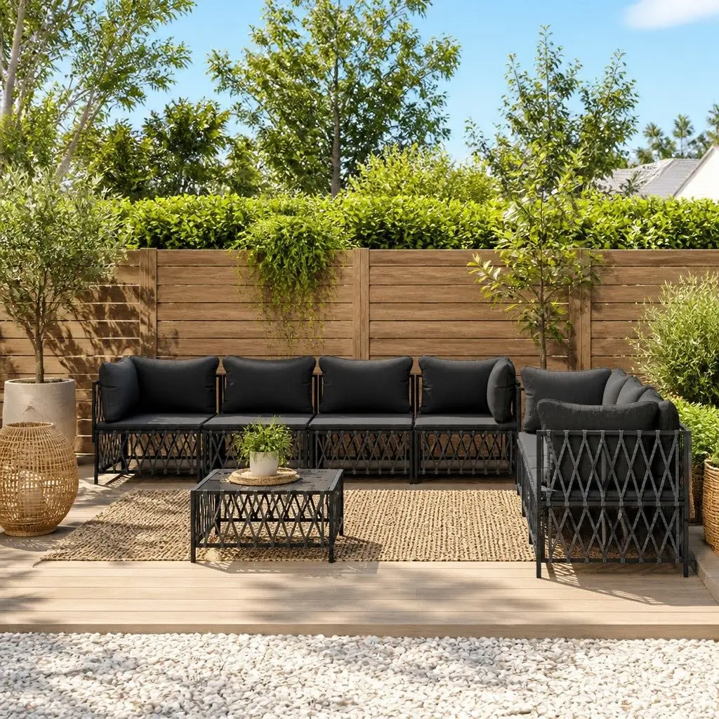 Garden Lounge Set Anthracite 8 Piece Modular Seating with Cushions Steel Frame