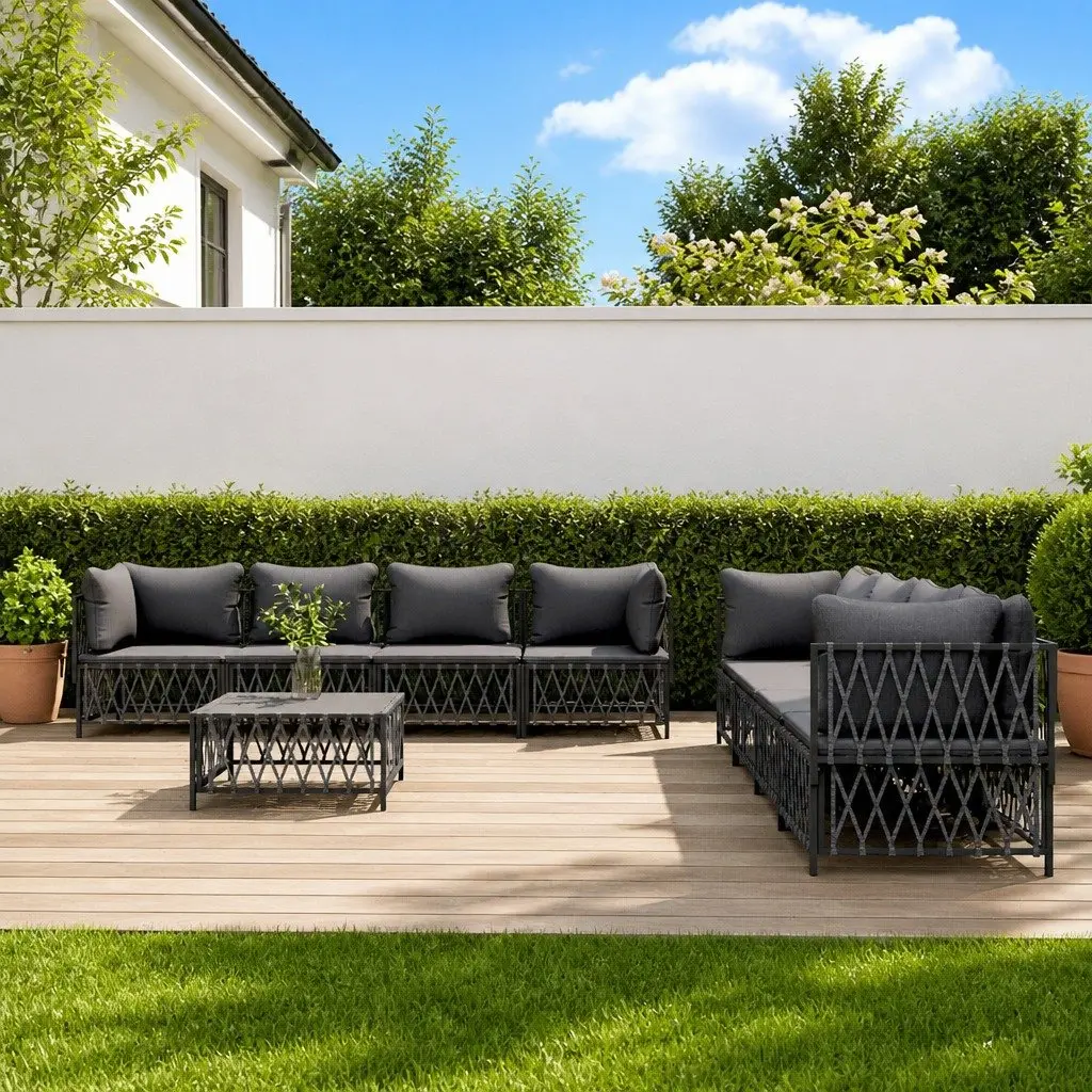 Garden Lounge Set 9 Piece Outdoor Furniture Modular Sofa Anthracite with