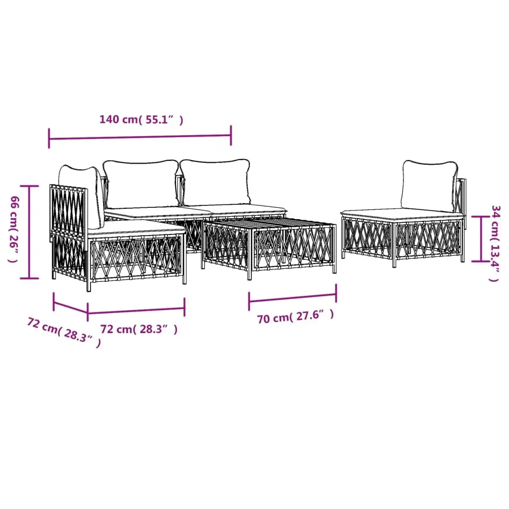 Garden Lounge Set 5 Piece Modular Outdoor Sofa Sectional with Cushions