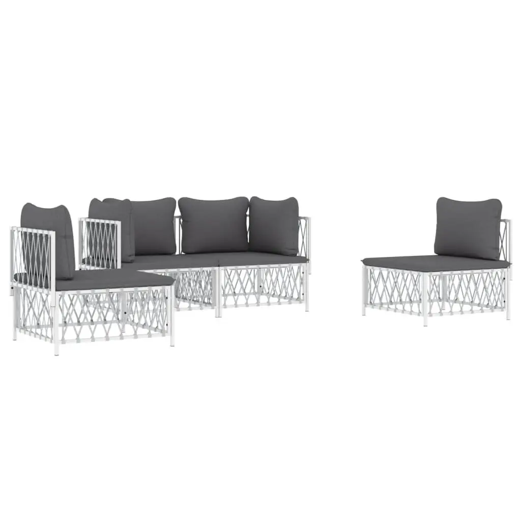 Garden Lounge Set 4 Piece Outdoor Furniture White Steel Frame Cushions Patio