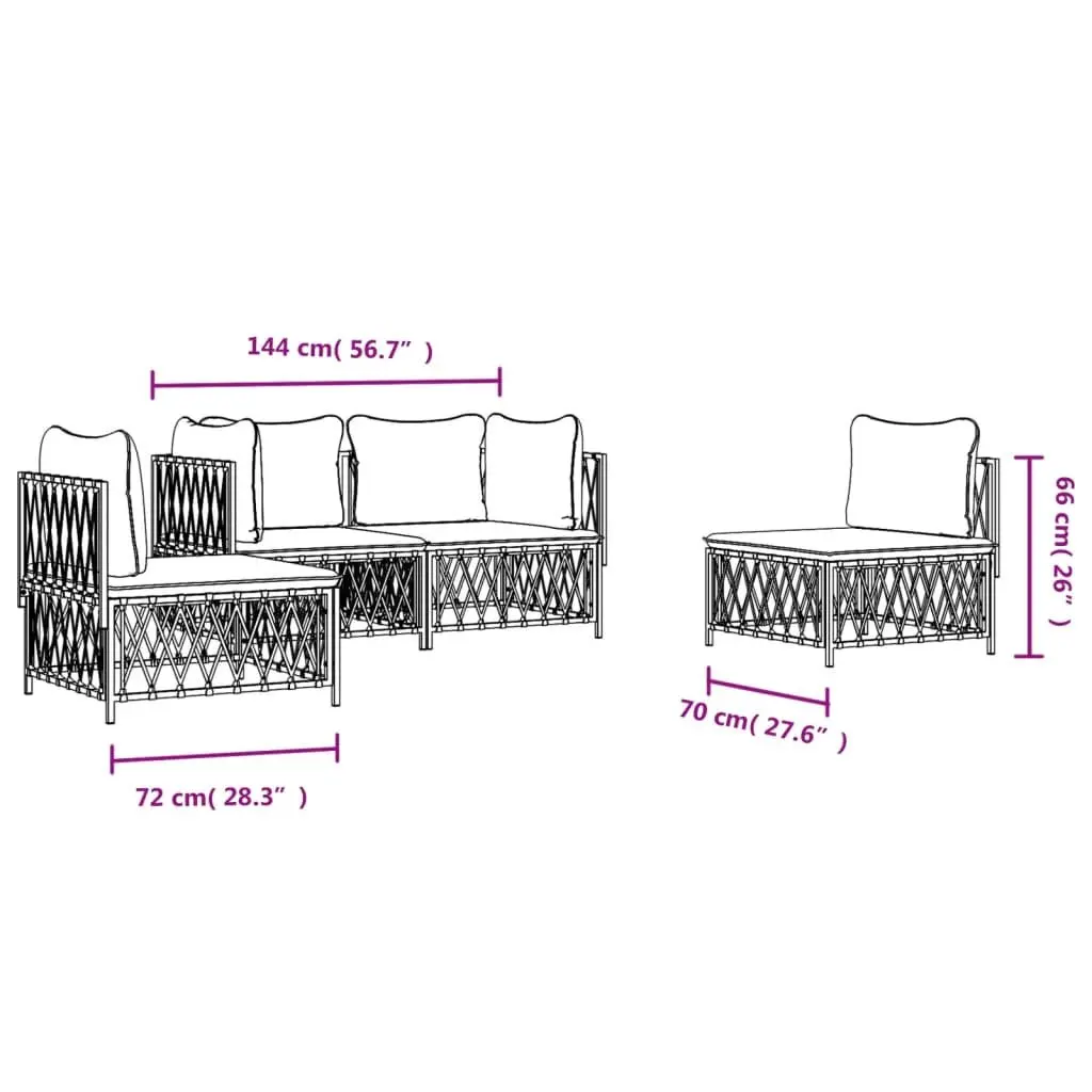 Garden Lounge Set 4 Piece Outdoor Furniture White Steel Frame Cushions Patio