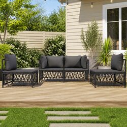 4 Piece Outdoor Lounge Set with Steel and Cushions