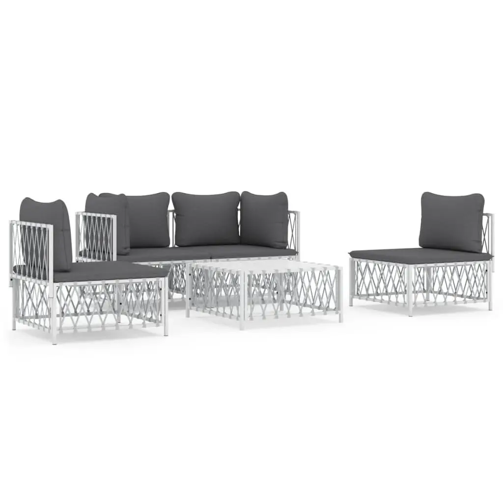 Garden Lounge Set 5 Piece Outdoor Furniture White Steel Frame Cushions Modular