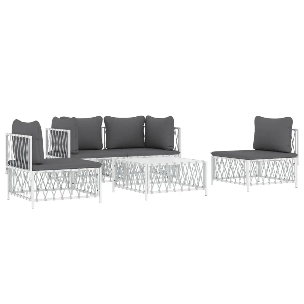 Garden Lounge Set 5 Piece Outdoor Furniture White Steel Frame Cushions Modular