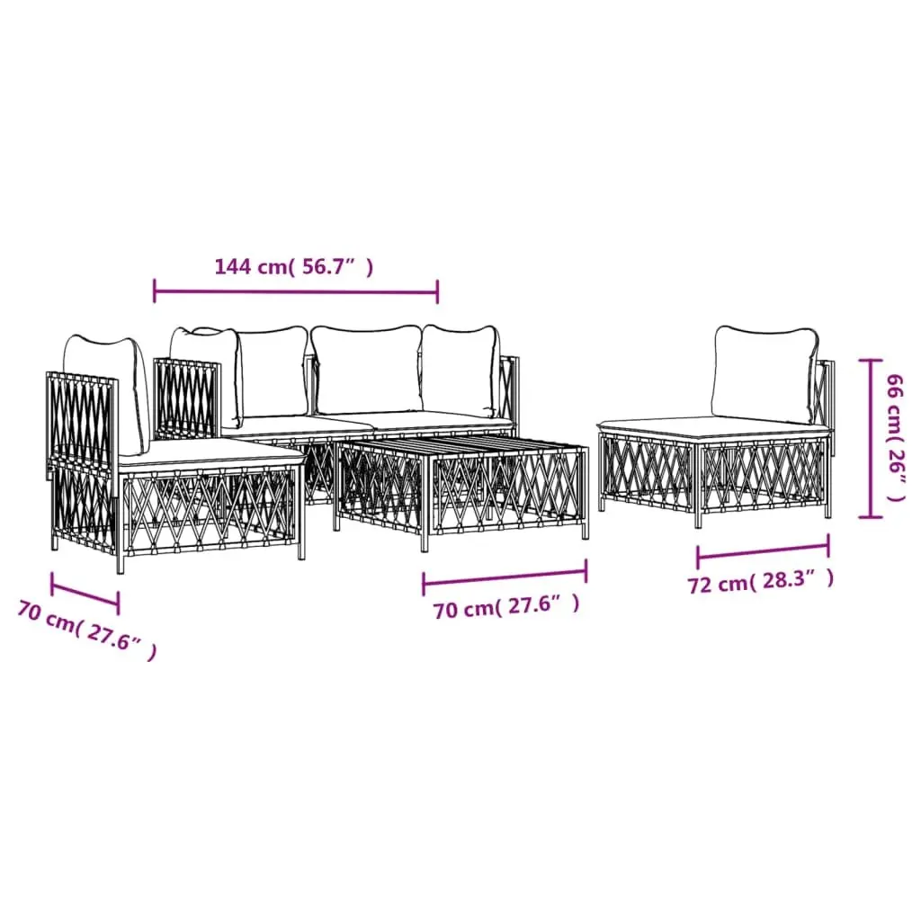 Garden Lounge Set 5 Piece Outdoor Furniture White Steel Frame Cushions Modular