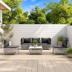 Garden Lounge Set 6 Piece White Outdoor Furniture Modular Sofa with Cushions