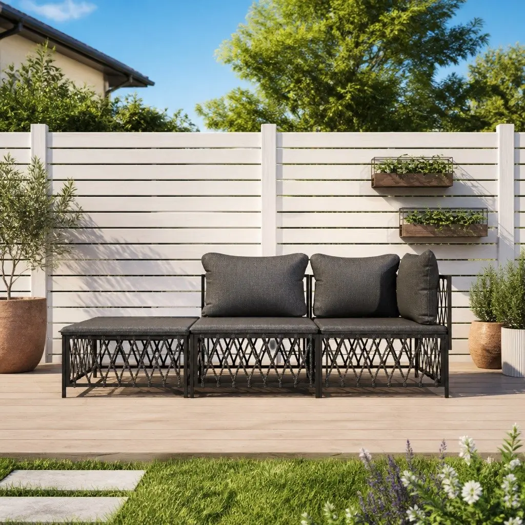 Outdoor Lounge Set Anthracite 3 Piece Steel Frame with Cushions