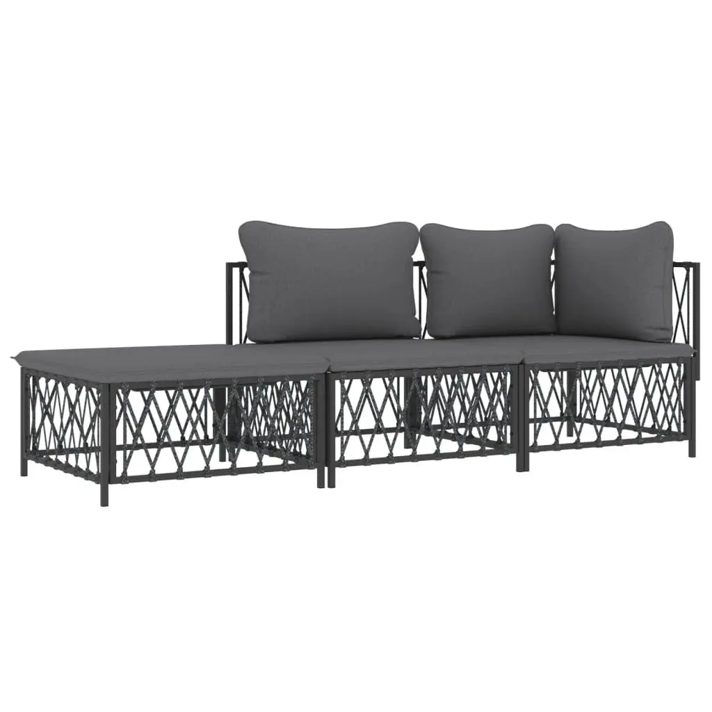 Outdoor Lounge Set Anthracite 3 Piece Steel Frame with Cushions