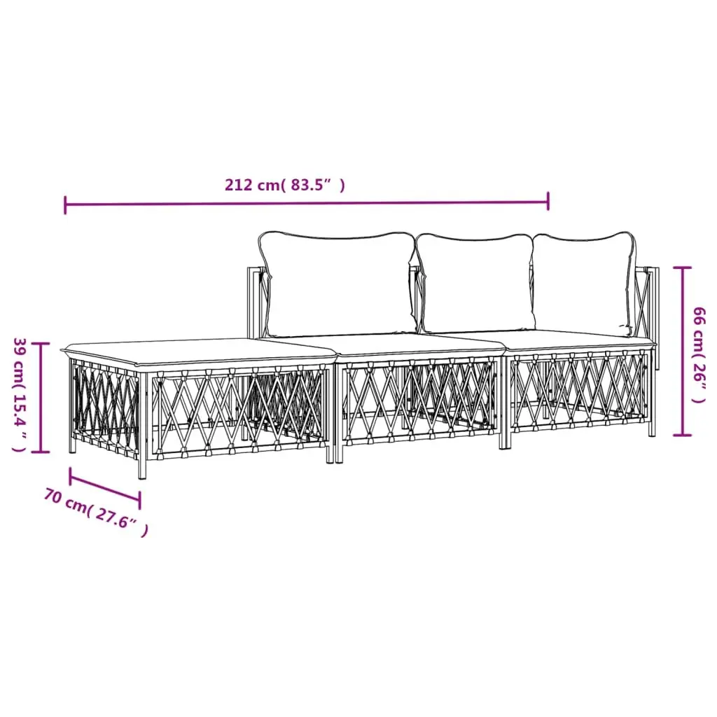 Outdoor Lounge Set Anthracite 3 Piece Steel Frame with Cushions