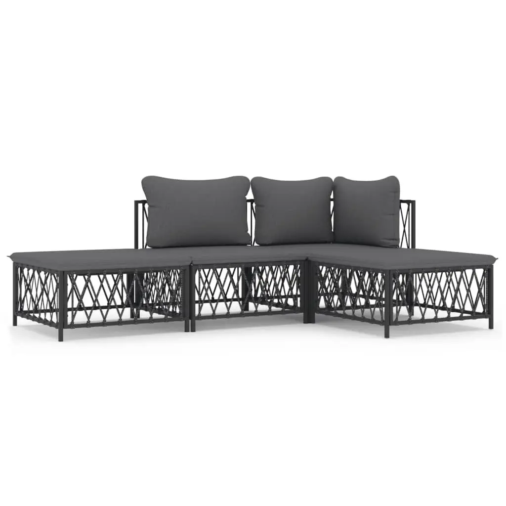 4 Piece Modular Outdoor Lounge Set Anthracite with Woven Fabric Cushions and Powder Coated Steel Frame for Patios and Gardens
