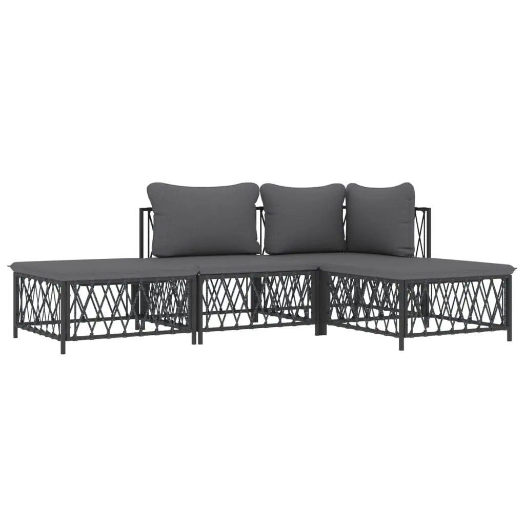 4 Piece Modular Outdoor Lounge Set Anthracite with Woven Fabric Cushions and Powder Coated Steel Frame for Patios and Gardens