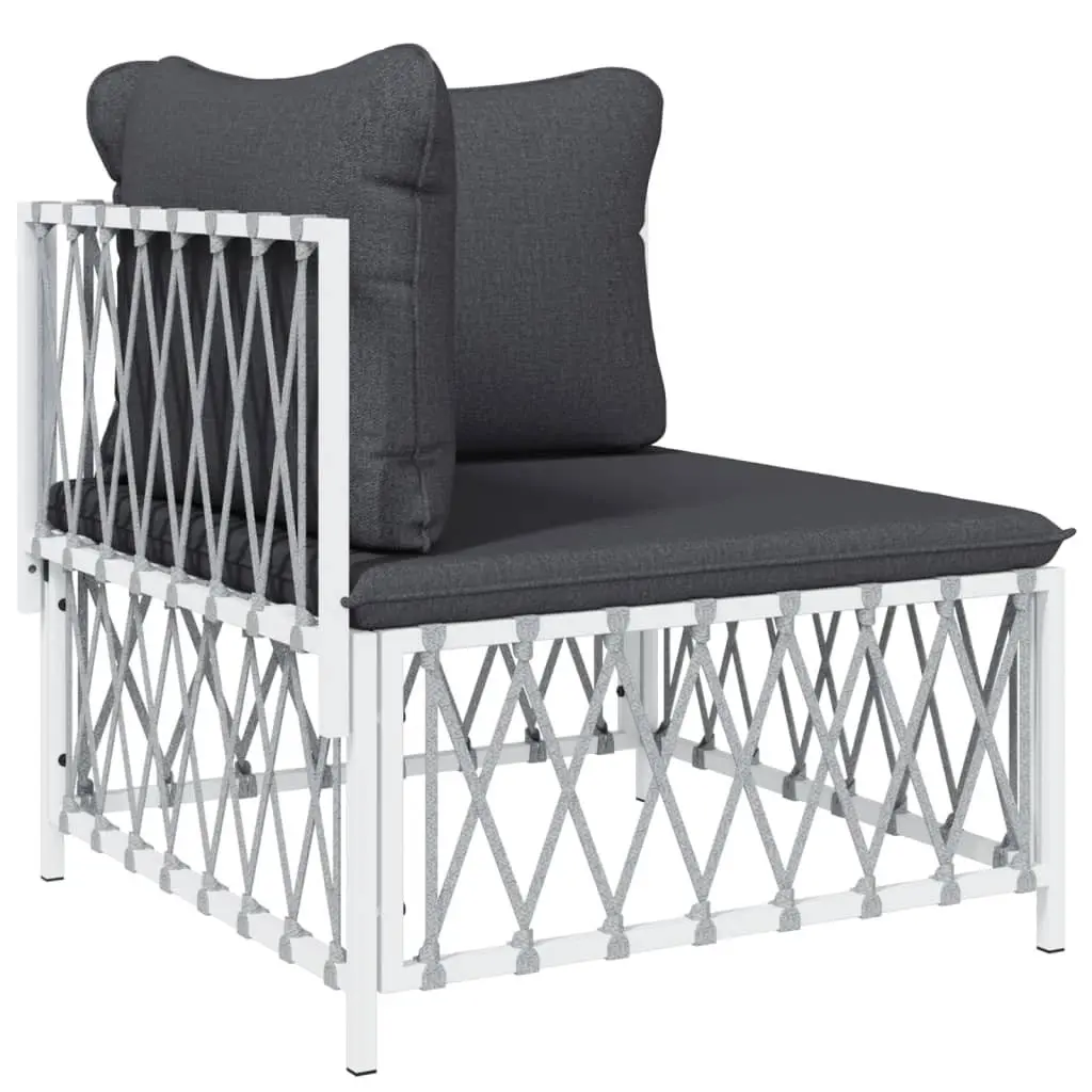 5 Piece Garden Lounge Set White Steel Frame Outdoor Furniture with Cushions