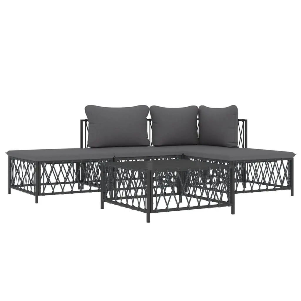 Garden Lounge Set Anthracite 5 Piece Modular Seating with Thickly Padded Cushions