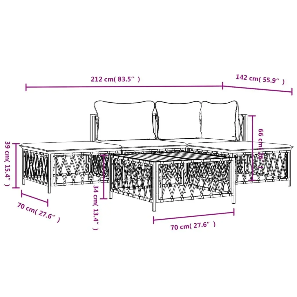 Garden Lounge Set Anthracite 5 Piece Modular Seating with Thickly Padded Cushions