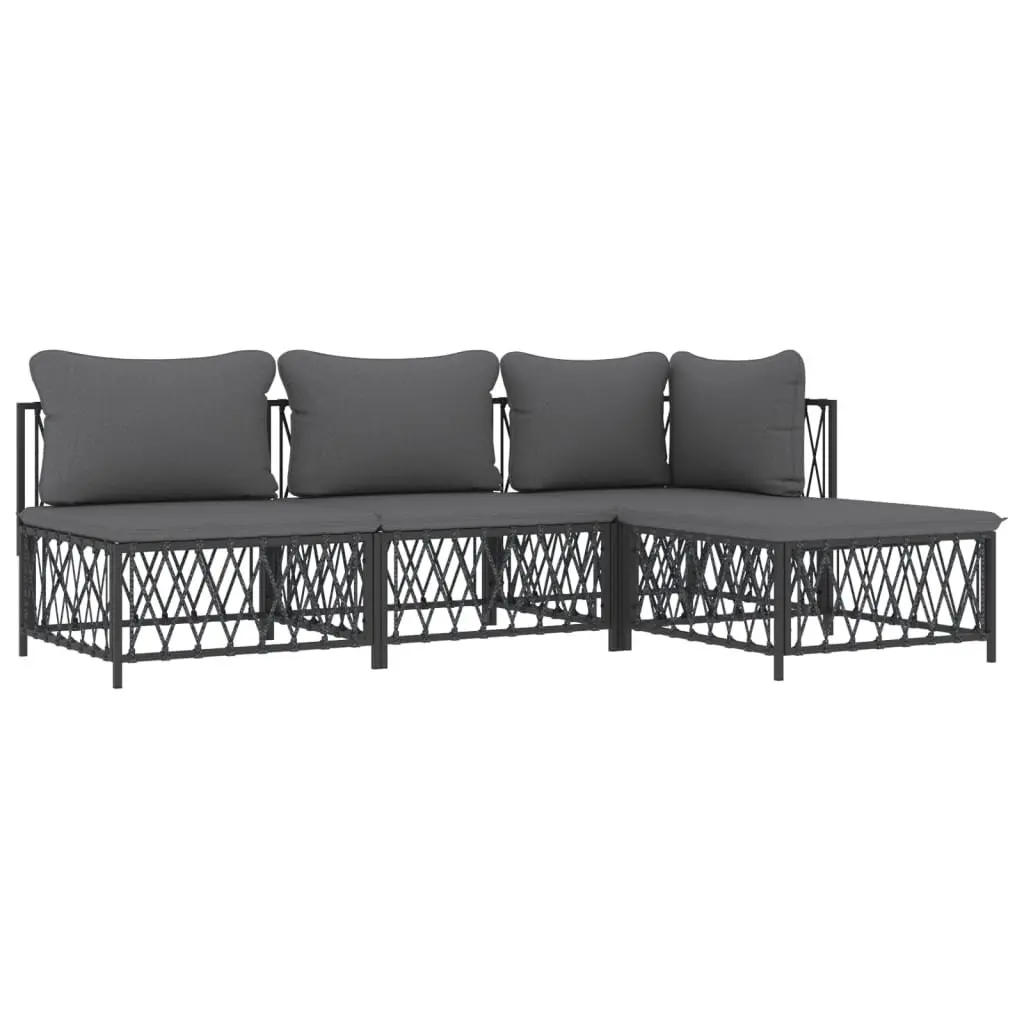 4 Piece Garden Lounge Set Anthracite Outdoor Furniture Steel Frame Cushions