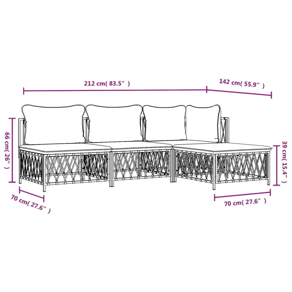 4 Piece Garden Lounge Set Anthracite Outdoor Furniture Steel Frame Cushions