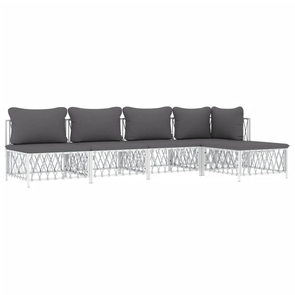 Garden Lounge Set 5 Piece Outdoor Furniture White Steel Frame Cushions Sofa