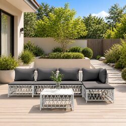 6 Piece Garden Lounge Set with White Steel Frame