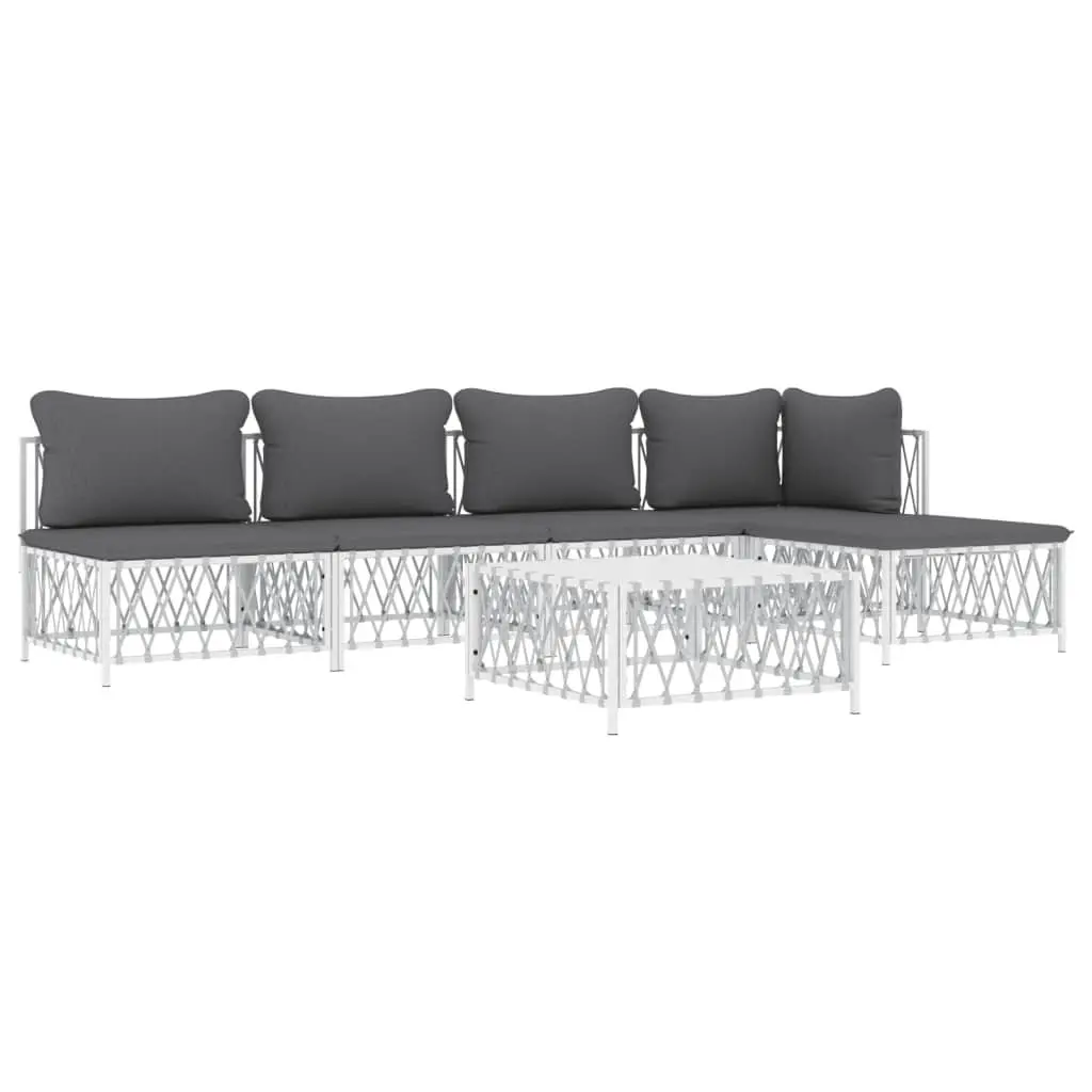 Garden Lounge Set White 6 Piece Modular Sofa Steel Frame Woven Fabric