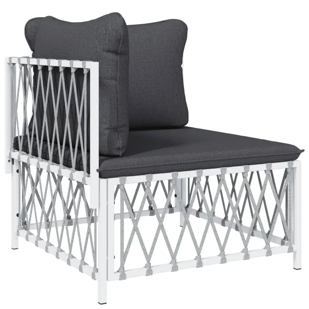 Garden Lounge Set White 6 Piece Modular Sofa Steel Frame Woven Fabric