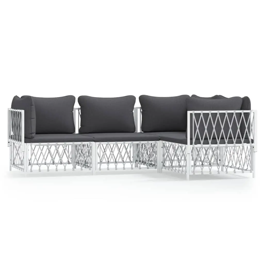 Garden Lounge Set White 4 Piece Outdoor Furniture Steel Frame Cushions Sofa