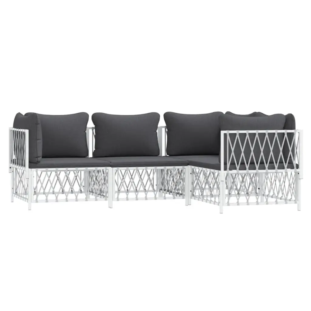 Garden Lounge Set White 4 Piece Outdoor Furniture Steel Frame Cushions Sofa