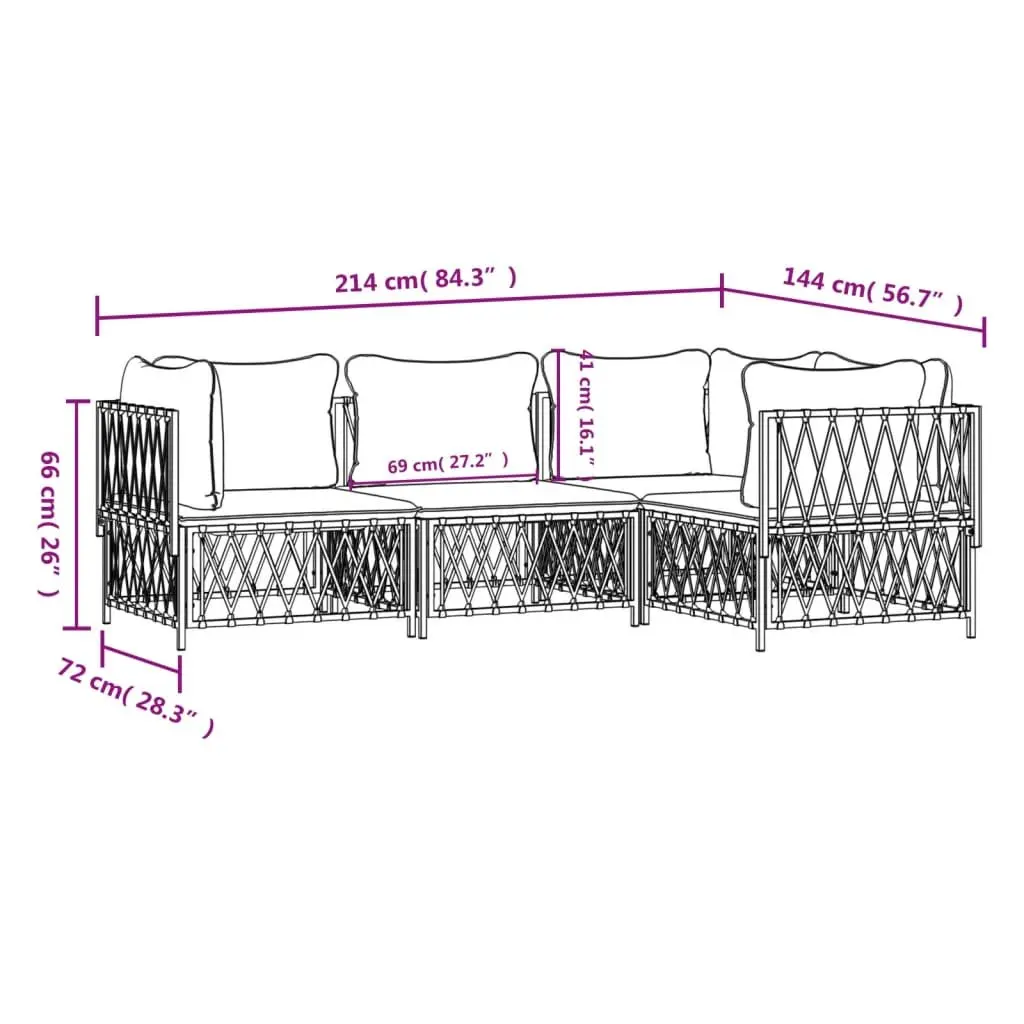 Garden Lounge Set White 4 Piece Outdoor Furniture Steel Frame Cushions Sofa