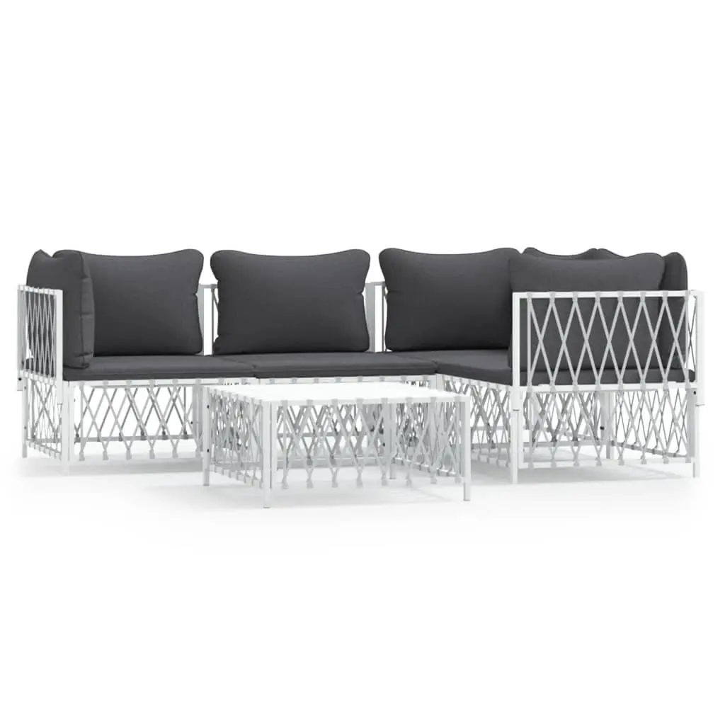 Garden Lounge Set 5 Piece Outdoor Furniture White Steel Frame Cushions Sofa
