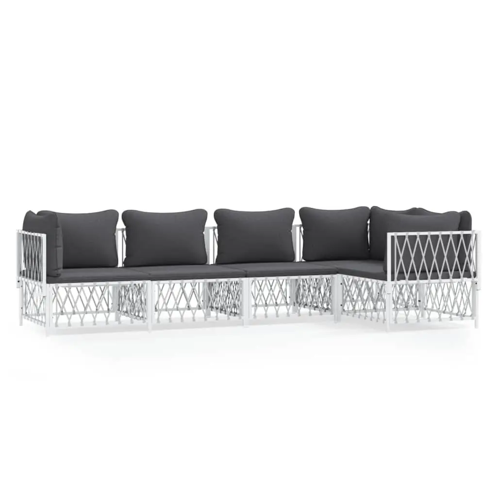 Garden Lounge Set 5 Piece Outdoor Furniture White Steel Frame Cushions Modular