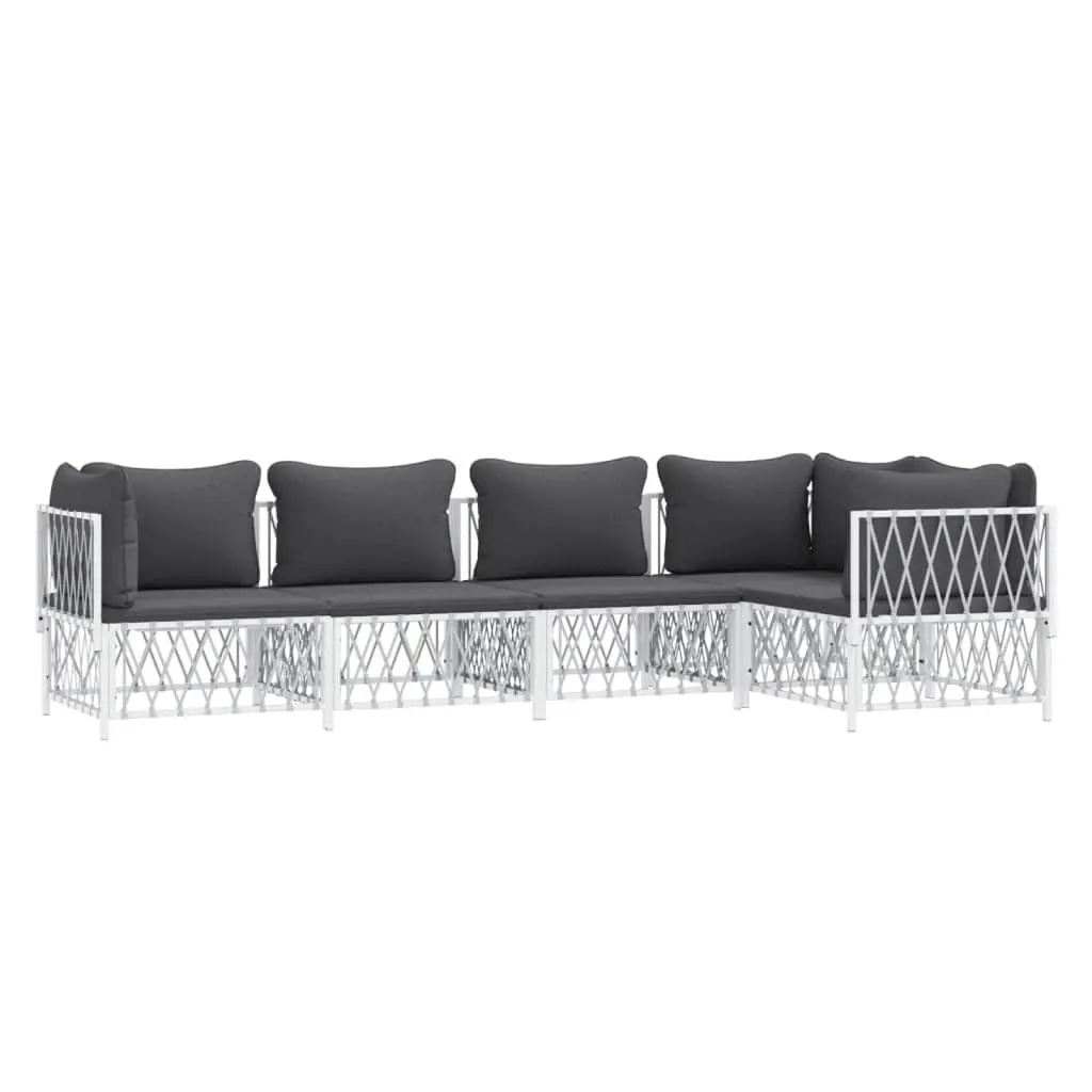 Garden Lounge Set 5 Piece Outdoor Furniture White Steel Frame Cushions Modular