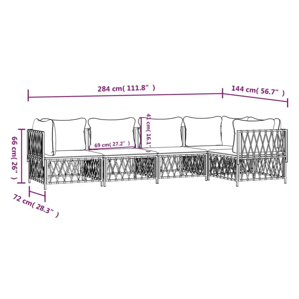 Garden Lounge Set 5 Piece Outdoor Furniture White Steel Frame Cushions Modular