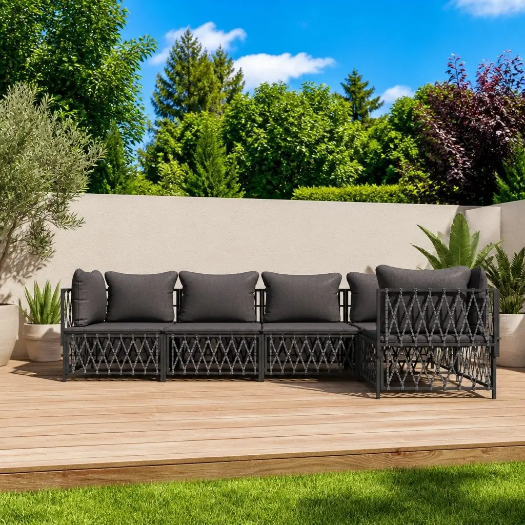 Garden Lounge Set Anthracite 5 Piece Powder-coated Steel Frame with Cushions