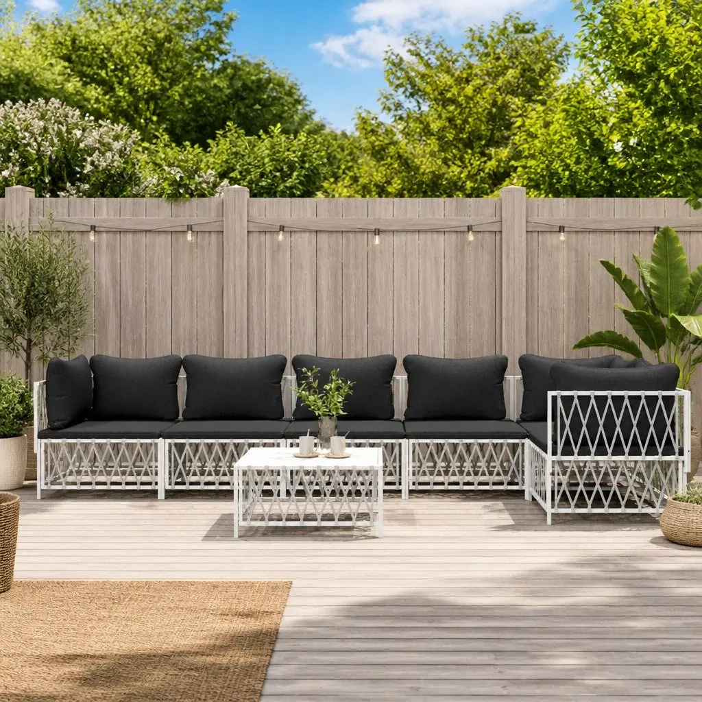 Garden Lounge Set 7 Piece Outdoor Furniture White Steel Frame Modular Sofa