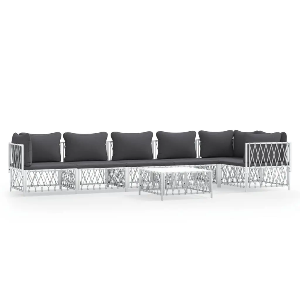 Garden Lounge Set 7 Piece Outdoor Furniture White Steel Frame Modular Sofa