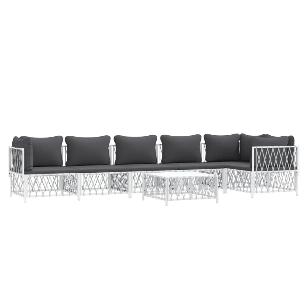 Garden Lounge Set 7 Piece Outdoor Furniture White Steel Frame Modular Sofa