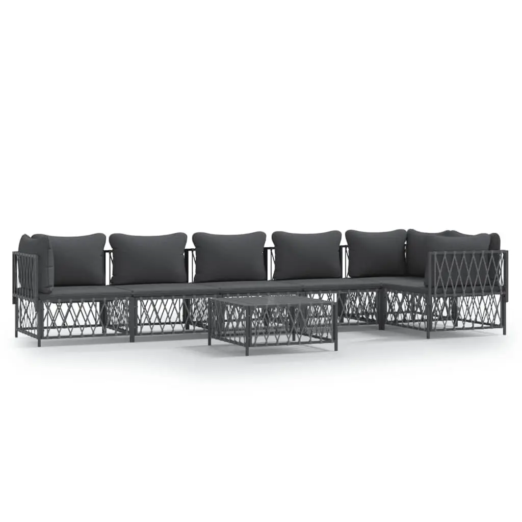 7 Piece Modular Garden Lounge Set Anthracite Steel Frame with Woven Fabric Cushions for Outdoor Relaxation