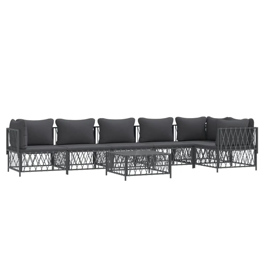 7 Piece Modular Garden Lounge Set Anthracite Steel Frame with Woven Fabric Cushions for Outdoor Relaxation
